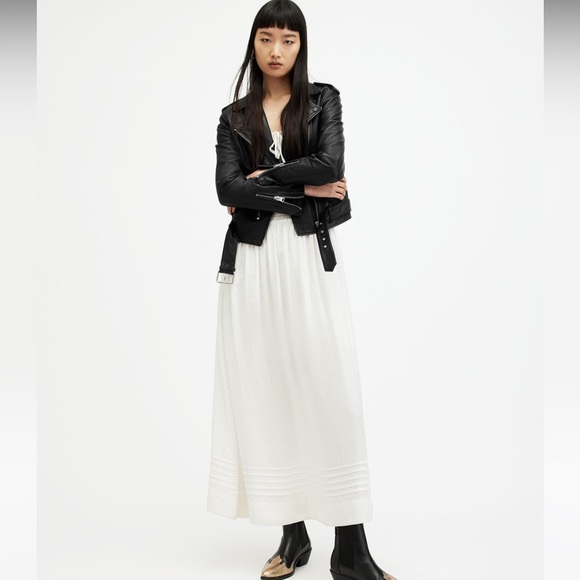 All Saints Black Balfern Belted Hem Leather Biker Jacket Size 2 - Picture 5 of 13